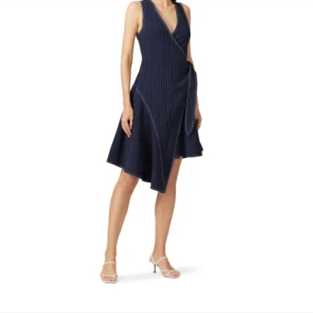 Elegant Navy Blue Pinstripe Dress